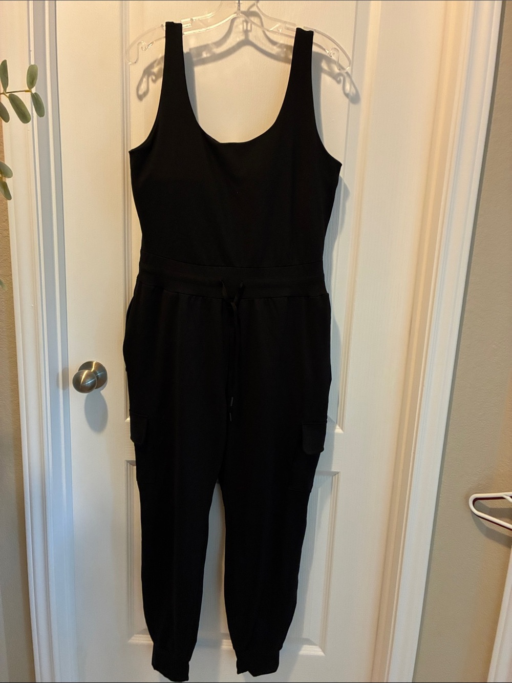 Yogalicious Black Sleeveless Cargo Jumpsuit with Drawstring Waist